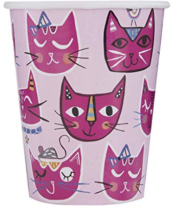 Unique Party 73246 - Gobelets en Carton - 266 Ml - Fête à Thème de Chat Rose - Paquet de 8