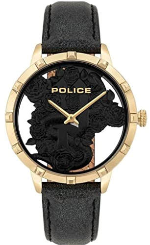 Police Unisex Erwachsene Analog Quarz Uhr mit Leder Armband PL16041MSG.02