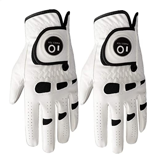 Golfhandschuh Herren Linke Hand Rechte Mit Ball Marker 2 Stück oder 3 Stück Not Paar Allwetter Leder Griff Golf Handschuh Links Rechts Golfhandschuh Männer Golfer Handschuh (2 Stück Links, M)