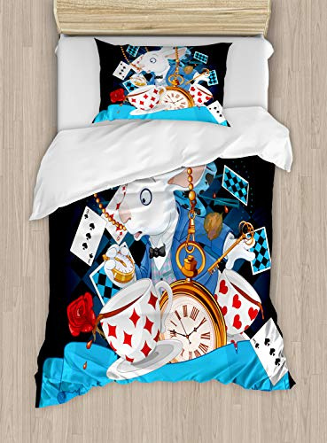 ABAKUHAUS Alice im Wunderland Bettbezug Set für Einzelbetten, Wonderland Tale, Milbensicher Allergiker geeignet mit Kissenbezug, 130 x 200 cm - 70 x 50 cm, Mehrfarbig