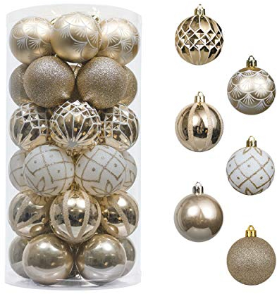 Valery Madelyn Christmas Tree Decorations - White Gold 30pcs 6cm Shatterproof Baubles for Xmas Tree Balls Ornaments