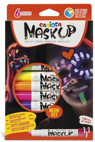 Carioca Pinturas de Cara en Barra Neón | Caja con 6 Barras de Pintura de Cara ideal para Fiestas de Niños y Adultos | Colores Neón Fluorescentes con Luz Ultravioleta | 6 piezas