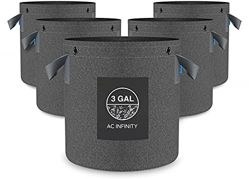 AC Infinity 5 Pack Heavy Duty Fabric Pots 3 Litre Ventilation Reusable Pots with 500g Thick Non-woven Fabric and Versatile Rings for Training Plants, Fruits, Vegetables