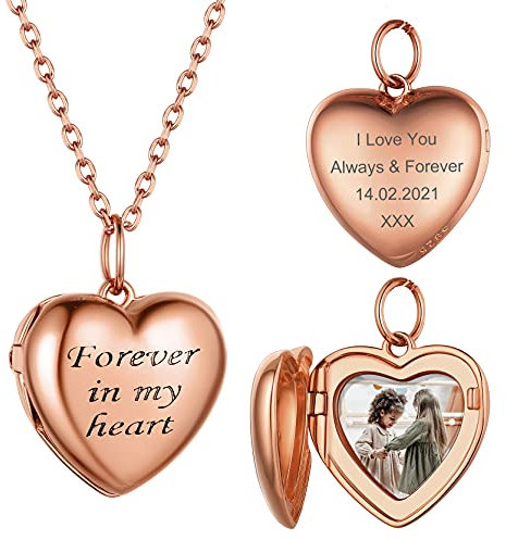 GoldChic Jewelry Collana Argento 925 Donna Con Medaglione a Cuore Inciso, Medaglioni argento Personalizzati con foto collana donna oro rosa con foto personalizzata regalo per donna mamma