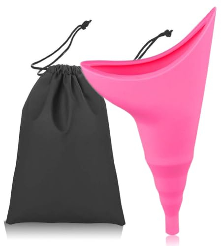 Female Urination Device Female Urinal Travel Urination Device Silicone Funnel Urine Cups Stand to Pee Device Reusable & Portable Pee Funnel for Women for Travel, Outdoor, Camping, Festivals - Pink