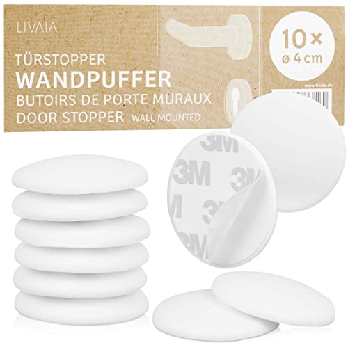 Set de protectores de puerta para pared blanco: 10x topes de puertas y ventanas adhesivos de 4 cm - topes de ventana - protector para picaporte LIVAIA