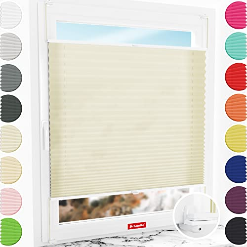 Schuette® Plissee ohne Bohren ● Premium Kollektion: Vanilla Ice Cream (Creme) ● 80x120cm (Breite x Höhe) ● Suprafix Faltrollo Klemmfix Zum Festdrehen Rollo ● 60 Sekunden Montage inkl. Video