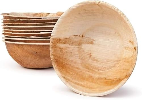 BOX And Tree–25pcs Bols Jetables 270ml Feuille de Palmier | Alternative aux Assiettes en Plastique | Aspect Bois Naturel, Style Bambou | Pour Buffet, Mariage, Anniversaire et Réception