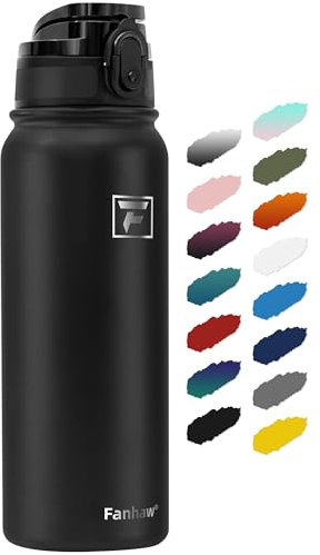 Fanhaw 600 ml Insulated Stainless Steel Water Bottle with 1 Lid (Chug Lid) - For Kids, Women, Men | Leak & Sweat Proof with Anti-Dust Lid (Black)