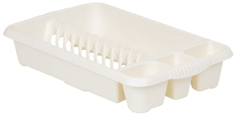 M1SS Soft Cream High Grade Medium Plastic Dish Drainer Plate Cutlery Tray Rack Kitchen Sink Holder Stand Draining Board