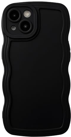 Caseative for iPhone 13 Case, Black | Solid Color Curly Wave Frame Soft