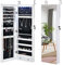 RELAX4LIFE Armoire à Bijoux au Mur ou à Suspendre avec LED Automatique Grand Miroir sans Cadre Porte Verrouillable Verlours Doux 2 Clé 2 Tirroirs 4 Étagères, Armoire de Rangement 36x10x108cm (Blanc)