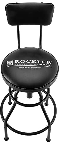 ROCKLER Pneumatic Shop Stool w/Adjustable Backrest – Matte Black Garage Stools for Workbench Resists Corrosion, & Scratches - Workshop Stool w/Cushioned Vinyl Seat for Comfort - Shop Organization