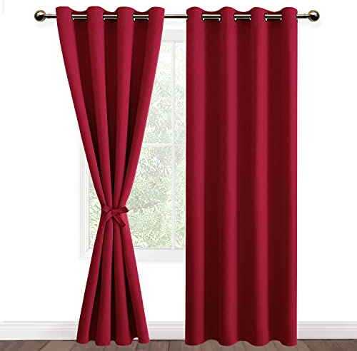 DWCN Gardinen Blickdicht Verdunkelungsgardinen mit Ösen Vorhang Weihnachten mit Vorhang-Krawatten, Gardinen mit ösen 2 Stücke, Rot, 245x132cm(HxB)