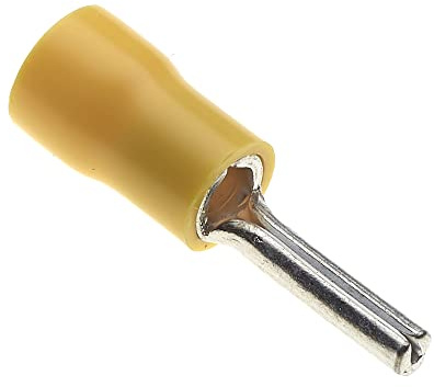 Crimp Pin Terminals, Pack Of 100 - Yellow, 6.35mm, 20A - Vinyl Insulated Terminal Wire Ferrules Copper Connectors, Cord Cable End