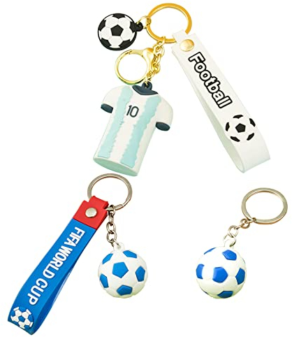 Floatdream 3 Stücke Fußball Schlüsselanhänger, Jersey Schlüsselanhänger, 3D Sport Keychain, für Souvenirs, Rucksackverzierungen, Fußballfans (Blau)