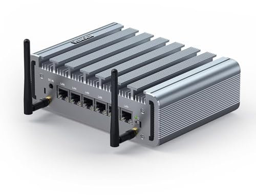 Mini PC Firewall Appliance, 6 LAN Fanless Mini PC, VPN PC mit J4125, AES-NI, 6 x 2,5 GbE I225-V LAN, PF-sens Firewall PC, Soft PF-sens Router, 8GB RAM 128GB SSD