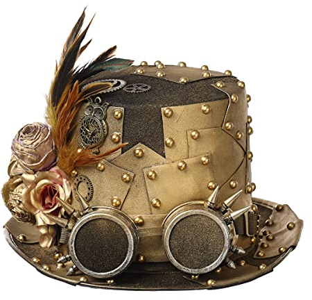 BLESSUME Zylinder Hut mit Brille for Karneval, Halloween (M, Bronze 5)