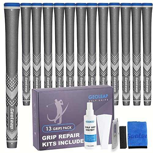 Geoleap Golf Grips Set of 13- Soft Golf Club Grips,Reduce Taper Design Provides High Traction and Performance,13 Grips with 15 Tapes and 13 Grips with All Repair Kits for Choice.
