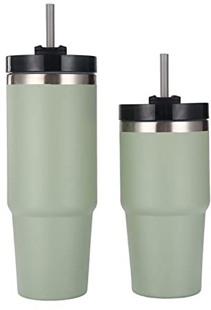 Vaso Aislado con Tapa Y Pajita para Agua, Taza De Café Helado, Botella De Agua, Taza De Viaje, Taza De Batido, Vaso para Mantener El Calor Y El Frío Al Vacío De 7.5 Pulgadas(Green)
