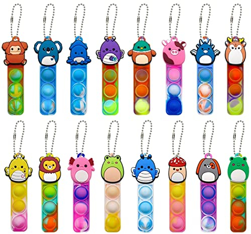 Steemjoey 16 PCS Mini Pop Push It Fidget Jouet Porte-clés, Coloré Silicone Squeeze Pop Bubble Fidget Bulk Jouets Sensoriels, Mini Décompression du Bout des Doigts, pour ADD, TDAH, Enfants Adultes
