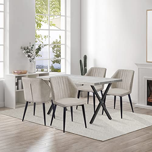 CLIPOP Esszimmergruppe Esstisch mit 4 Stühlen, Küchentisch und Gepolsterter Esszimmerstühle mit Armlehne für Restaurant Esszimmer Küche (Kunstleder Beige Stuhl, Grau Tisch 120 X 80 X 75 cm)