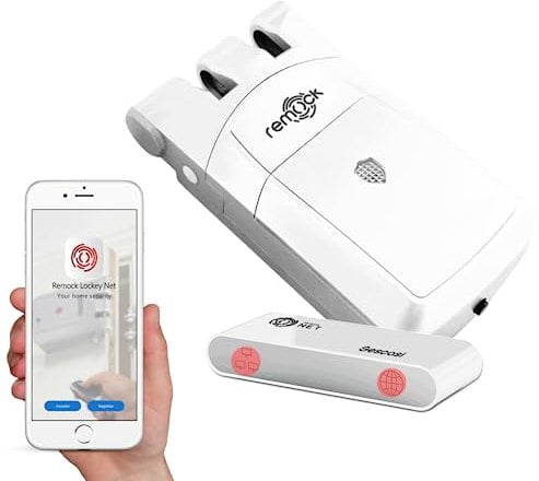 REMOCK - KIT de seguridad y conexión: Cerradura invisible Remock PRO en color Blanco con 4 mandos a distancia más dispositivo de conexión móvil Remock NET.