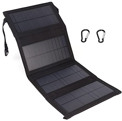 TOUISEDGI 20W USB Solar Panel Foldable Portable Polycrystalline Solar Cells Charger for Water Resistant Charger for Portable Generator,car Battery,Cellphone, Tablet,and More(Black)