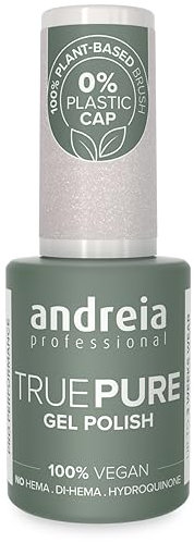 Andreia Professional Hema Free Gel Polish - TRUE PURE 21 Free and 100% Vegan for Sensitive Nails - Semi-Permanent UV LED Soak Off Gel Nail Varnish - Colour T03 White with Glitter 10.5ml