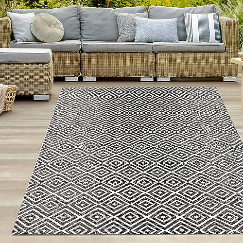 Teppich-Traum Outdoor Teppich Kunststoff Camping Balkon Garten Terrasse wetterfest wasserfest wendbar Karo-Muster schwarz-weiß 150 x 220 cm