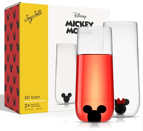 JoyJolt Lot de 2 verres Highball Disney Mickey Mouse - 414 ml - Verres à cocktail - Cadeaux Disney - Objets de collection Disney pour adultes