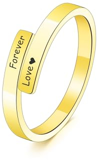 MeMeDIY Personalisierte Offene Spirale Twist Ring Gravierte Namen Edelstahl Vergoldet Freundschaft Versprechen Ring Geschenk für Damen Schwestern Freundin (Gold, Größe 51)