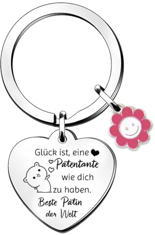 HZBLAZ Patentante Schlüsselanhänger Weihnachten Muttertag Herz Beste Patentante der Welt Geburtstag Schätzen Geschenk Ruhestand Andenken Erntedankfest Frauen Schlüsselring Accessoire