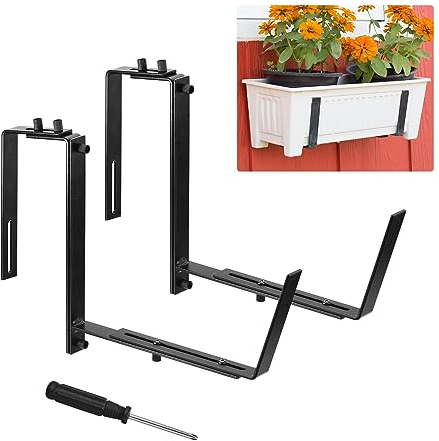 QUARKZMAN Jardinera Caja Soportes Ajustable Ventana Jardinera Caja Soportes Universal Ventana Caja Soportes Hierro Flores Caja Pared Montaje Ganchos para Balcón Cercas Patio (2uds)