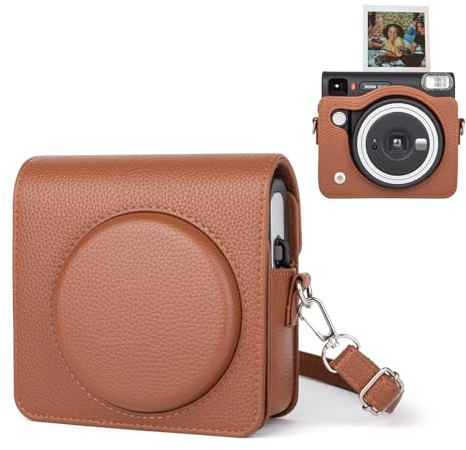 HIYQIN Schutzhülle Kompatibel mit Fujifilm Instax Square SQ40 - Vintage Kamera Tasche aus PU-Leder mit Schultergurt - Braun