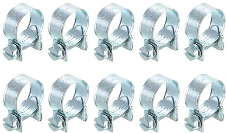 sourcing map 10Pcs Mini Fuel Line Pipe Hose Clamp Clip, Adjustable 16-18mm(0.63-0.71) Fuel Injection Line Style Hose Clamp, Zinc Plated Pipe Hose Clip Tube Clamps