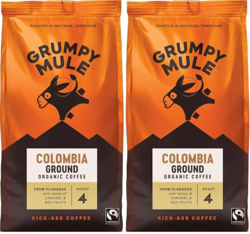 Grumpy Mule Organic Colombia Café Equidad Ground Coffee with tastes of Hazelnut, Caramel & a hint of Red Fruits 227 g (Pack of 2)