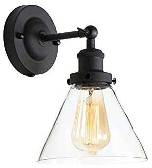 SANBDDLYY Luminaire rétro industriel vintage E27, applique murale en verre soufflé à la bouche, appliques murales en métal noir for ferme, couloir, restaurant