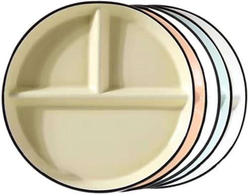 Serving Tray,Divided Dinner Plates,/Solid Color Ceramic Divided Dinner Plates for Adults, Divided Plate, Bariatric Plates for Portion Control, Microwave and Dishwasher -Red-brown-3grid ( Color : Mixed