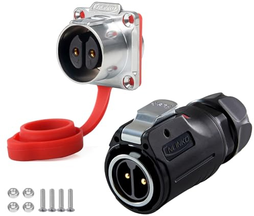 CNLINKO LP-24 2 Pin Conector Impermeable, Enchufe rápido Conectores rápidos de aviación con Carcasa de plástico PBT，Toma con Brida M24 (2 Pin)