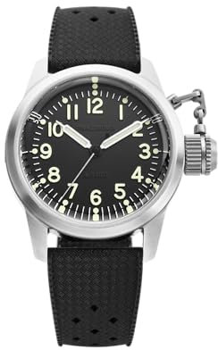 PRAESIDUS A-5 UDT Automatik-Armbanduhr, 38 mm, wasserdicht bis 200 m, Schwarzes Zifferblatt, schwarzes Kautschukarmband, Militärische Taucheruhr