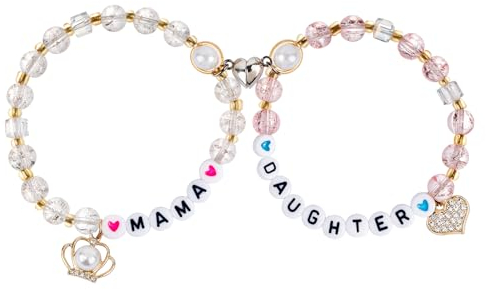 BETESSIN Mutter Tochter Armband 2 Passende Kristalle Armbänder Mama Daughter Geschenk Herzen Matching Armbänder mit Grußkarte Kleine Box Muttertag Geburtstag Thanksgiving Geschenke