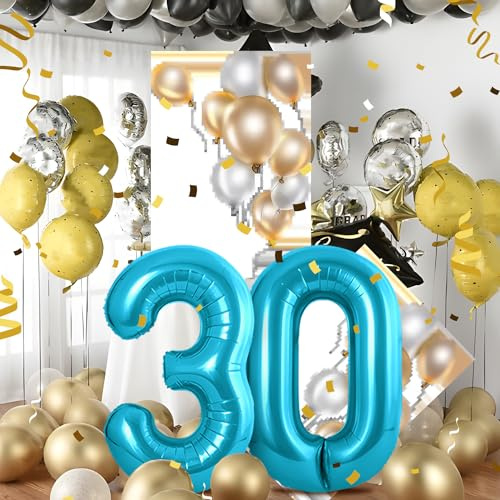 Zahlen luftballon 30 jahre | Blau Folienballon-4030 Geburtstagsdeko -30 Ballon Zahl Deko zum Geburtstag fliegt mit Helium 30.Geburtstag für Männer Frauen 30.Geburtstagsparty Jubiläum