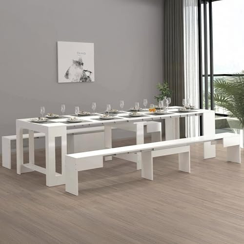 Dmora - Tisch- und Stuhlset Eric, Mehrzweckkomposition, Set mit Konsole und 2 ausziehbaren Bänken, 100% Made in Italy, 66 x 25 x 45 cm, glänzendes Weiß