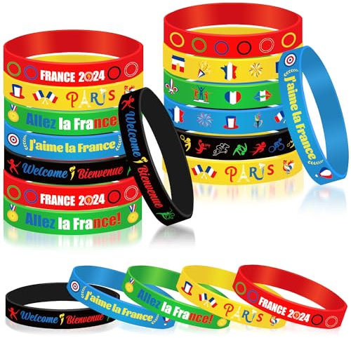 DPKOW 30 Jeux de 2024 France Bracelets en Silicone pour Accessoires Supporter Equipe de France, France Supporter Bracelets pour Cadeau Goodies Jeux 2024 France Souvenir