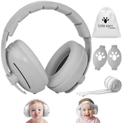 Auvstar 2in1 Baby Gehörschutz Kopfhörer - Ohrenschützer für Neugeborene und Kinder, Verstellbarer Lärmschutz (Grau, A)