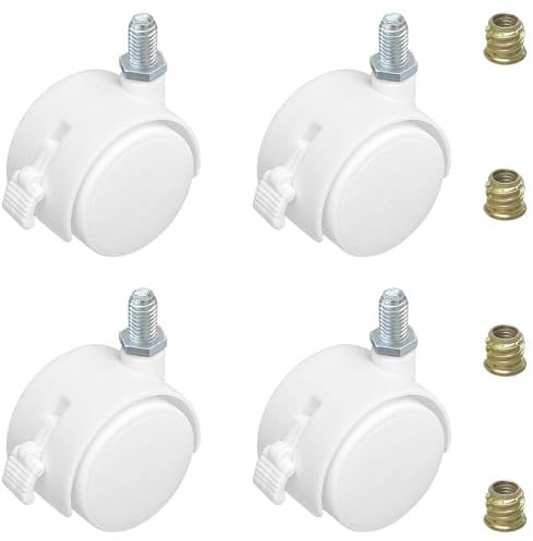 4 PCS Swivel Universal Casters Wheels with Brakes,Furniture Castor (White)