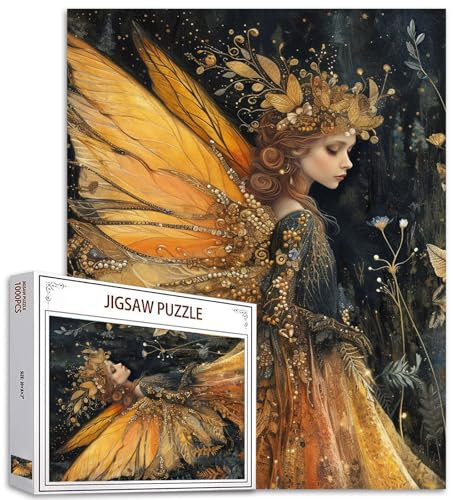 Tucocoo Puzzle für Erwachsene, 1 000 Teile, Herbst, Blätter, Prinzessin, Retro, abstrakt, Schmetterling, Mädchen, herausfordernde Familienaktivität, Wanddekoration