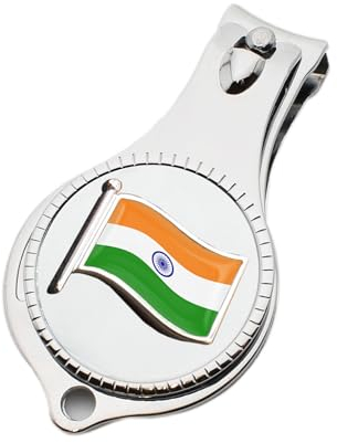 Flag of India Design Pocket Metal Nail Clipper and Bottle Opener with Personalised Engraved Message, Presented in a Velvet Pouch