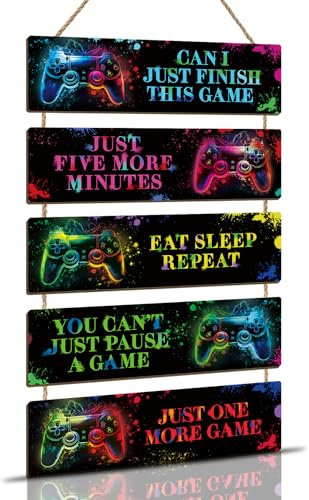 KAIRNE Gaming Sign,Gamer Sign For Boys Room,Gaming Bedroom Accessories,Gamer Wall Art for Nursery,Gamer Wooden Plaque,Game Posters Door Sign for Teenage Boys Bedroom Man Cave Gaming Room Decor Gift